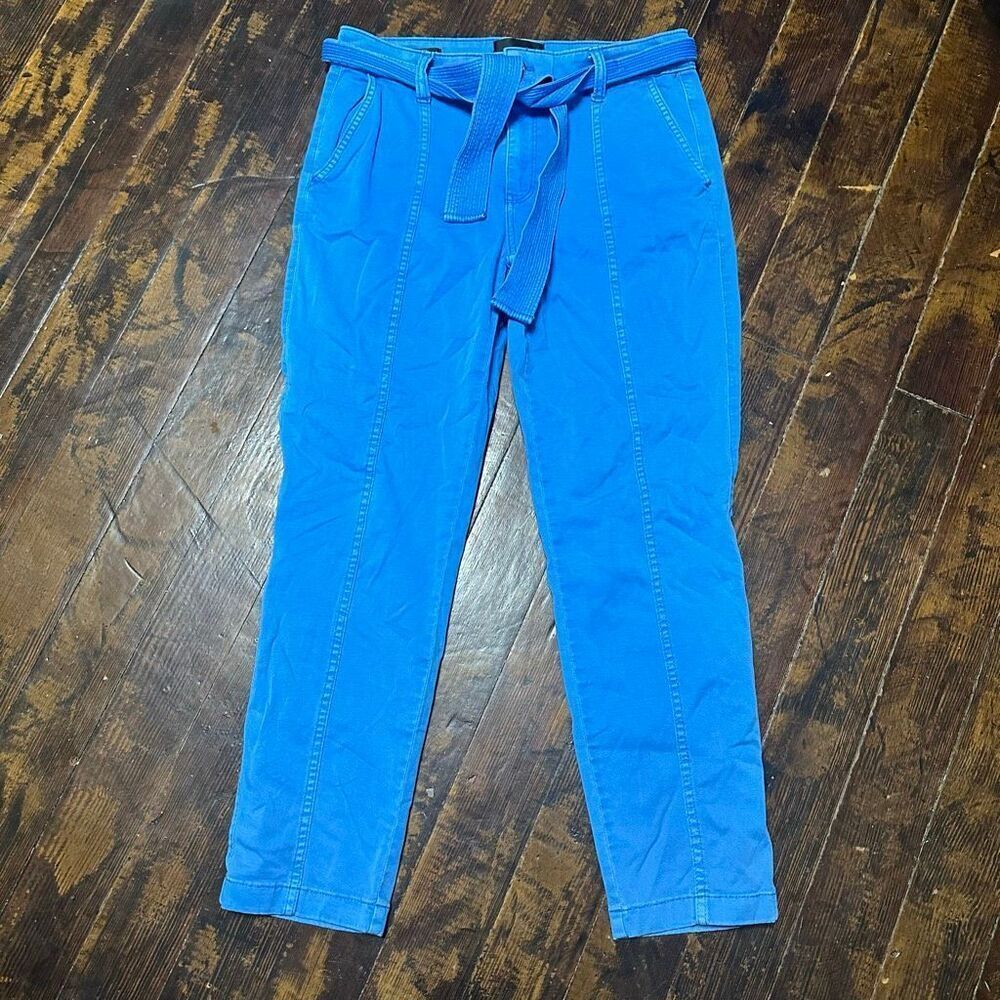 White House Black Market blue tie waist high rise straight crop pants